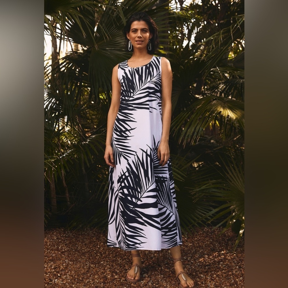 Chico's Palm Print Midi‎ Dress Size 2.5 (L-14) EUC Cotton blend